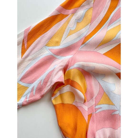 MANGO Orange Pink Abstract Scarf Printed Crepe Mini Shirt Dress, Size 4 - Picture 8 of 15